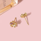 Brinco Flor Zirconia Pequeno Dourado Prata Colorido F. Ouro