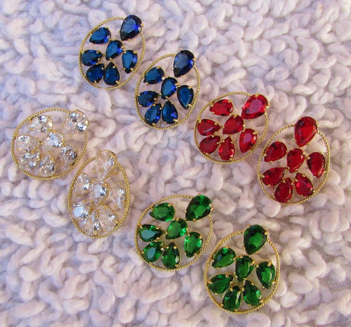 Brinco Dourado Noiva Pedra Zirconia Verde Azul Vermelhofesta