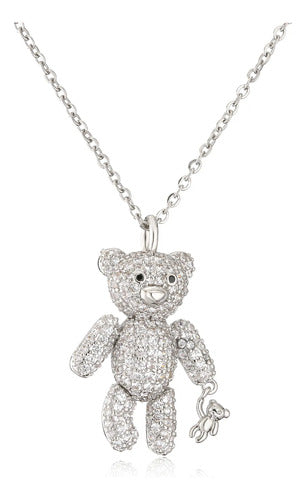 Colar Pingente Urso Ted Bear Dourado F Ouro Pedras Zirconias