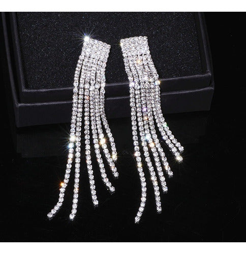 Brinco De Strass Noiva Prata Pendurado Festa Luxo 15 Anos