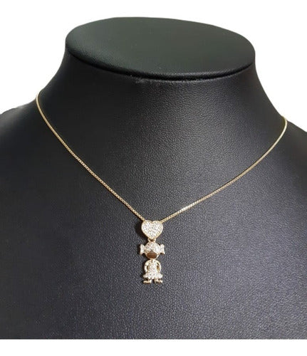 Colar Pingente Menininha Pedra Zirconia Dourado Folheado 18k