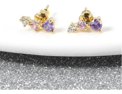 Brinco Ear Cuff Pedra Zirconia Dourado Infantil Pequeno Rosa