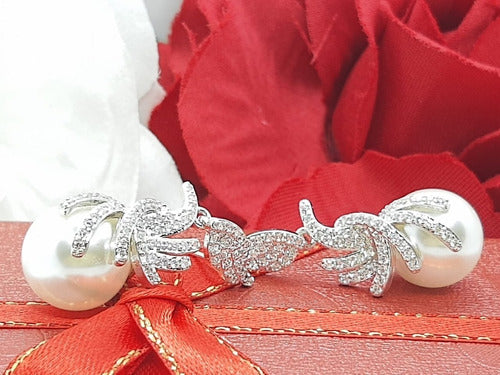 Brinco Noiva Zirconia E Pérola Prata Delicado Luxo