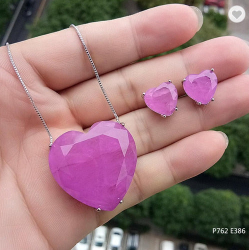 Conjunto Colar E Brinco Coração Pedra Zirconia Fusion Ice