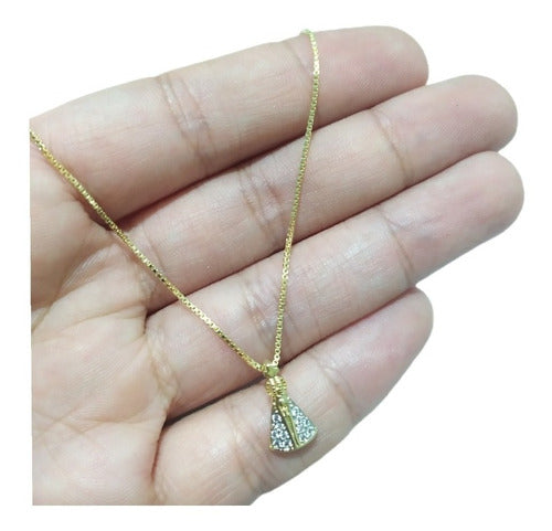 Colar Ns Aparecida Pedra Zirconia Semijoia Folheado Ouro 18k
