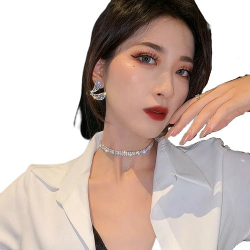 Colar Chocker Noiva Pedra Zirconia Prata Semi Joia Debutante