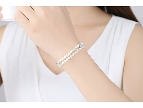 Pulseira Bracelete Prata Zircônia E Pérola Noiva Debutante