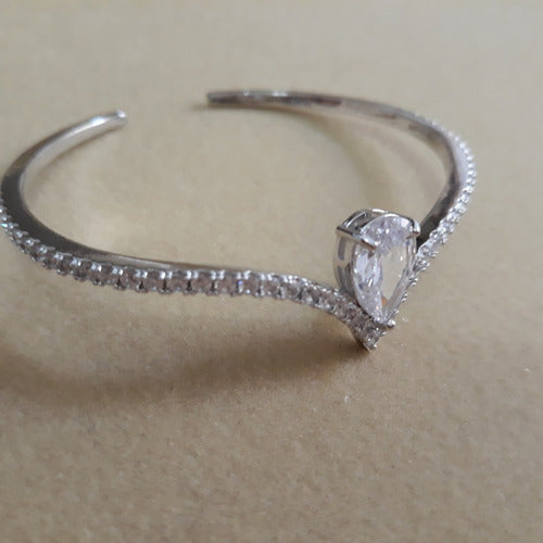 Pulseira Bracelete Prata Com Zircônia Noiva Debutante Gota