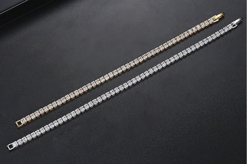 Pulseira Bracelete Riviera Zircônia Noiva Dourada Debutante