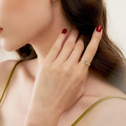 Anel Pedra Zirconia Festa Dourado Ajustável Folheado Delicad