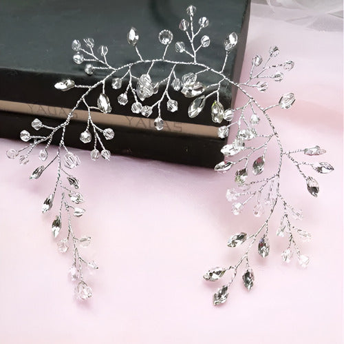Tiara Arranjo Enfeite Cabelo Noiva Fio Cristal Strass Prata