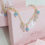 Pulseira Pingentes Pedras Cristais Coloridos Banhado A Ouro