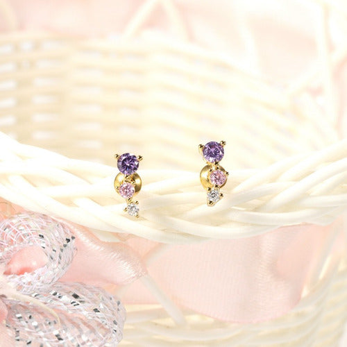 Brinco Ear Cuff Pedra Zirconia Dourado Infantil Pequeno Rosa