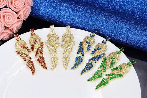 Brinco Noiva Zirconia Dourado Festa Formatura Madrinha Azul