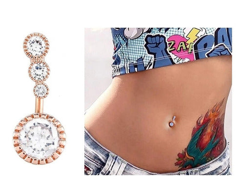 Piercing De Umbigo Invertido Dourado Prata Pedra Zirconia