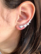 Brinco Ear Cuff  Coração Folheado A Prata Antialérgico