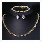 Colar Chocker Riviera Gota Brinco Pulseira Zircônia Dourado