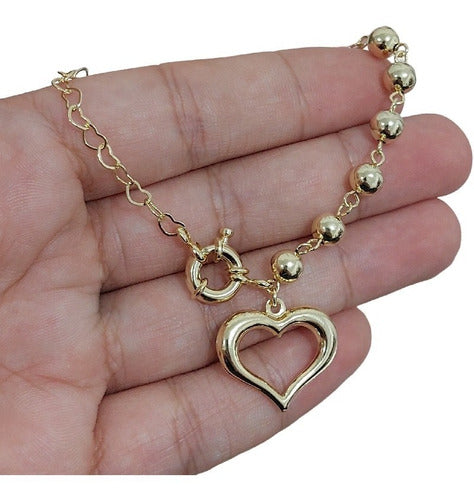 Pulseira Com Pingente Coração Folheada A Ouro Semi Joia