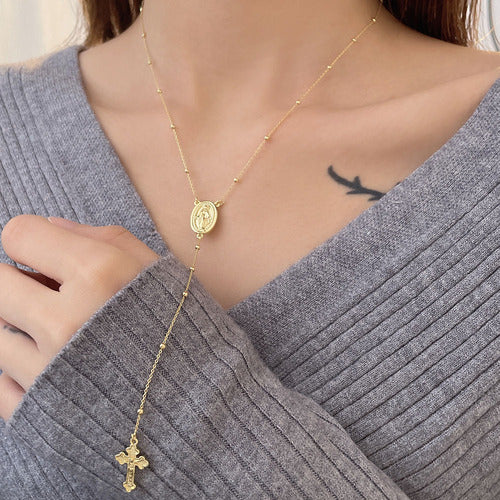 Colar Terço Noiva Dourado Delicado Banhado A Ouro 18k