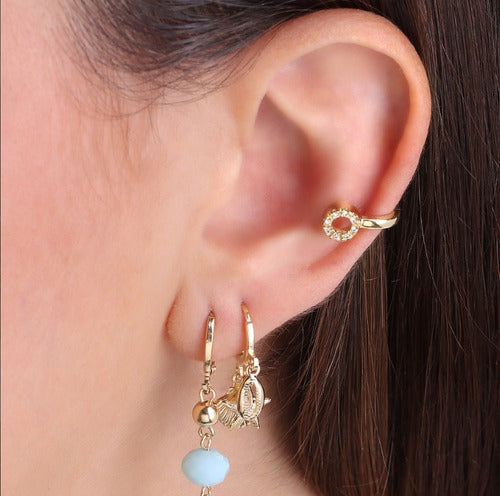 Piercing Argola Falso Fake Dourado Pedra Zirconia Folheado