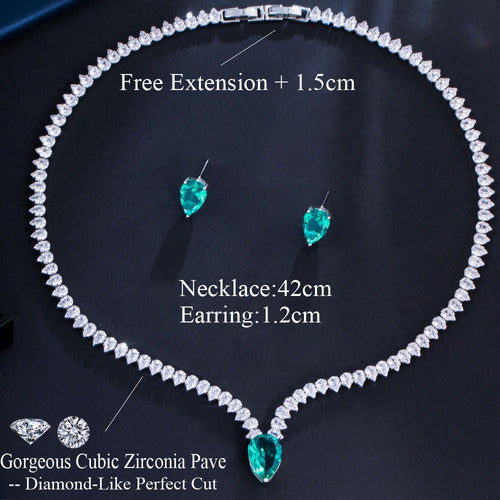 Conjunto Colar Chocker Riviera Gota E Brinco Zircônia Verde