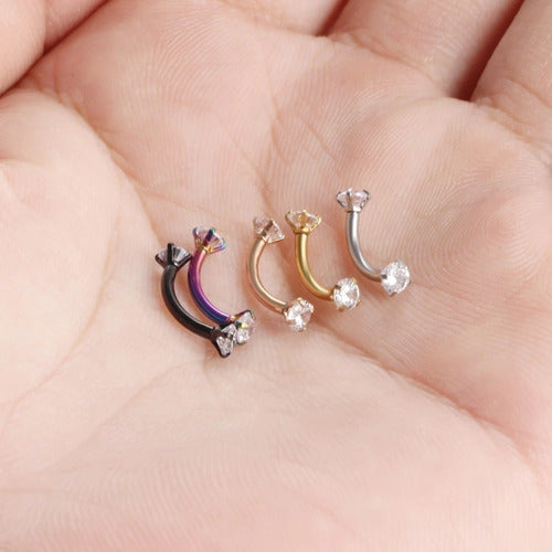 Piercing Sombracelha Banana Aço Cirúrgic Pedra Zircônia 3 Mm