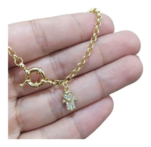 Pulseira Bracelete Mão De Fátima Elo Português Boia F. Ouro