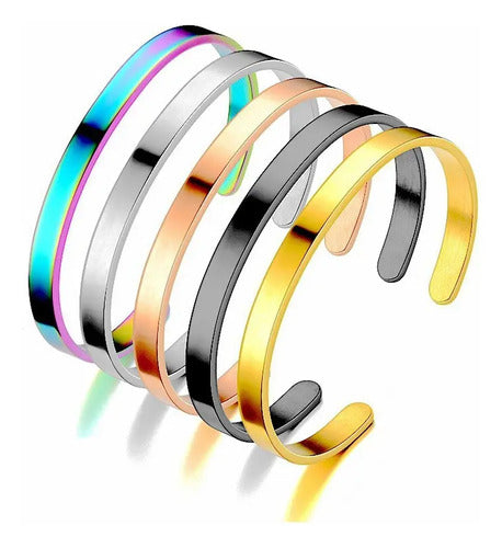 Pulseira Bracelete Prata Preta Aço Inoxidável Inox Liso 6 Mm