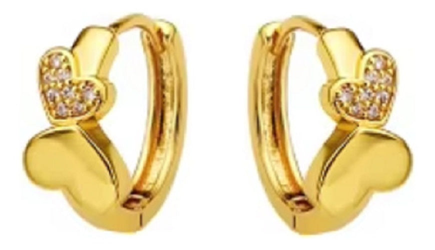 Brinco Argola Coração F Ouro 18k Dourado Pedra Zirconia