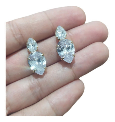 Brinco Noiva Gota Pedra Zirconia Dourado Fixo Pequeno
