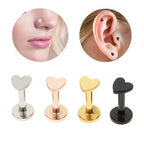 Piercing Tragus Labret Cartilagem Mini Coracao 4 Mm Aco cirurgico prata preto dourado rose gold