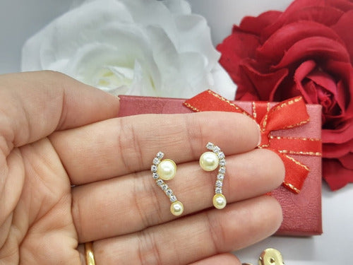 Brinco Ear Cuff Noiva Pedra Zirconia E Perola Dourado Festa