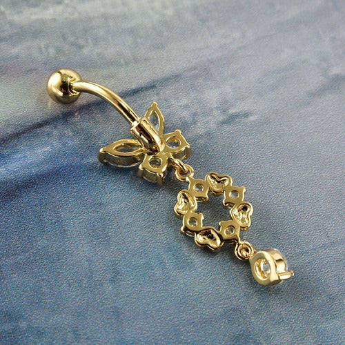 Piercing De Umbigo Pendurado Dourado Ou Prata Zirconia