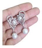Brinco Pérola E Zirconia Noiva Delicado Prata Grande Luxo