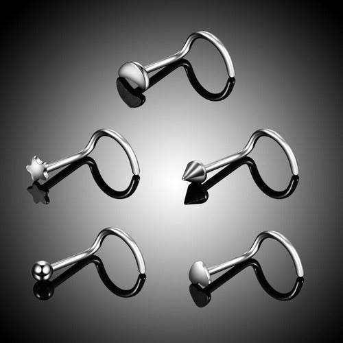 Kit 5 Piercing Nariz Nostril Atacado Coração Estrela Lua Bol