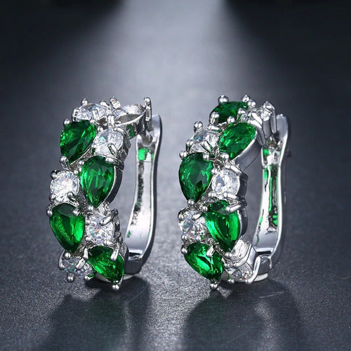 Brinco Pedra Zirconia Prata Madrinha Mãe D Noivos Verde Azul