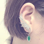 Brinco Ear Cuff Noiva Pedra Zirconia Prata Festa Verde Asas