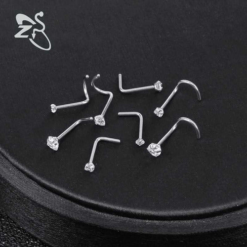 Kit 8 Piercing Nariz Nostril Atacado Pedra Zirconia Pt D Luz