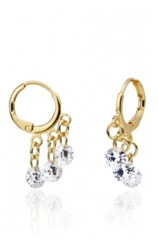 Brinco Argola Pedra Zirconia Dourado Folheado Com Garantia