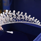 Coroa Tiara Arranjo Cabelo Noiva Prata Zirconia E Perola