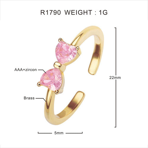 Anel Falange Pedra Zirconia Festa Dourado Coração Delicado