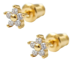 Brinco Infantil Pequeno Flor Pedra Zirconia 2 Furo F. A Ouro