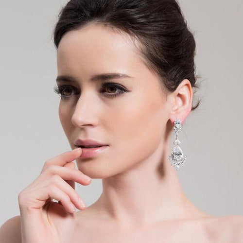 Brinco Noiva Zirconia Prata Festa Madrinha Vermelho Grande
