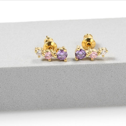 Brinco Ear Cuff Pedra Zirconia Dourado Infantil Pequeno Rosa