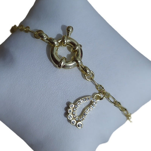 Pulseira Gestante Pezinho Pedra Zirconia F. Ouro Semi Joia