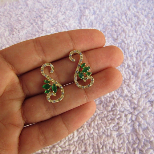 Brinco Dourado Noiva Pedra Zirconia Verde Azul Preto Festa