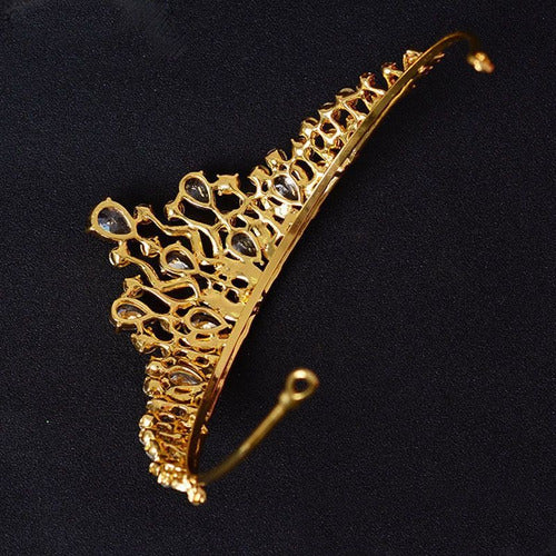 Coroa Tiara Cabelo Noiva Dourada Zirconia E Strass Princesa