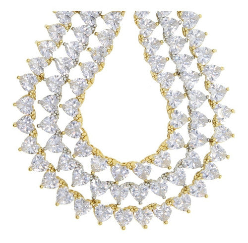Colar Chocker Pedra Zirconia Coração Riviera Dourado Prata
