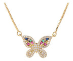 Colar Borboleta Pedra Zirconia Colorido Dourado F. Ouro 18k