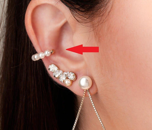 Piercing Argola Orelha Falso Fake Pérola Dourado